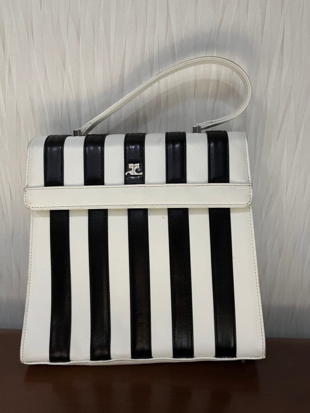 Courrèges Striped Black & White Top-Handle Bag